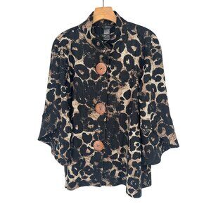 Ali Miles Womens Leopard Print Button-Up Jacket size large pockets